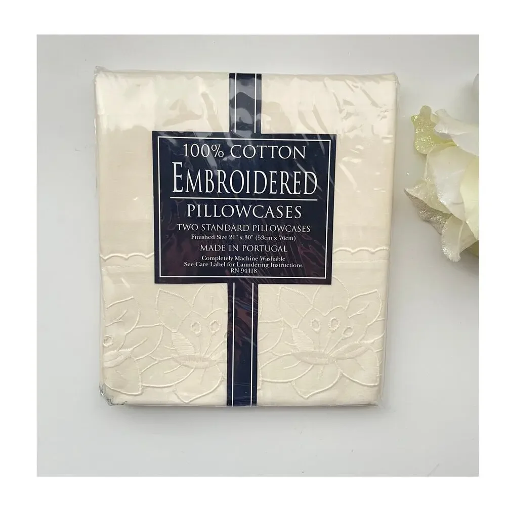 100% Cotton Embroidered Pillowcase Set 21 x 30
